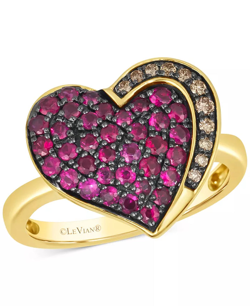 [14K] Gold GODIVA X â® Passion Ruby (3/4 Ct. T.W.) & Chocolate Diamond (1/10 Ct. T.W.) Heart Ring