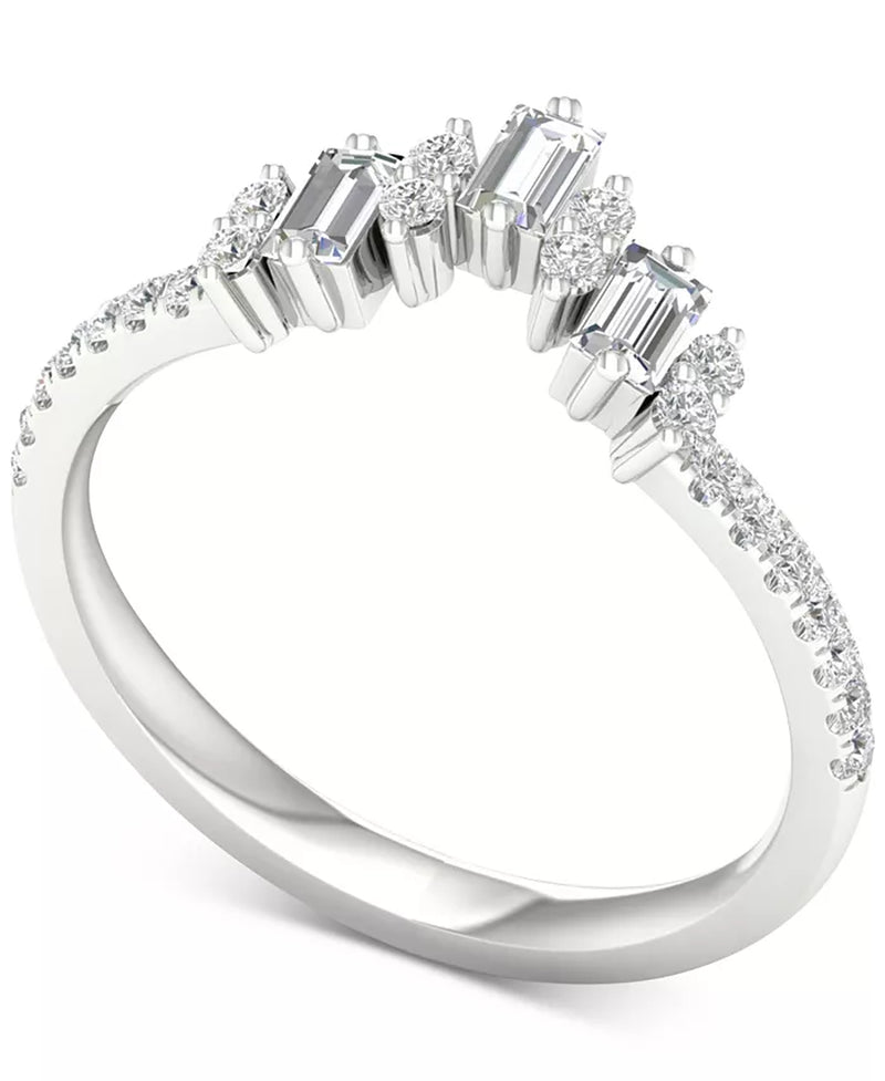 [14K, 1/3 Ct. T.W.] White Gold Diamond Baguette & Round Band