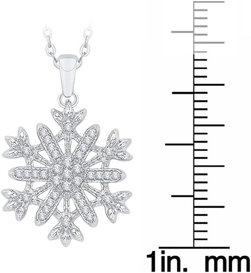 [1/5 Cttw] Diamonds Sterling Silver Snow Flake Pendant Necklace