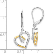 [14K] Yellow & White Gold Diamond Heart Leverback Earrings