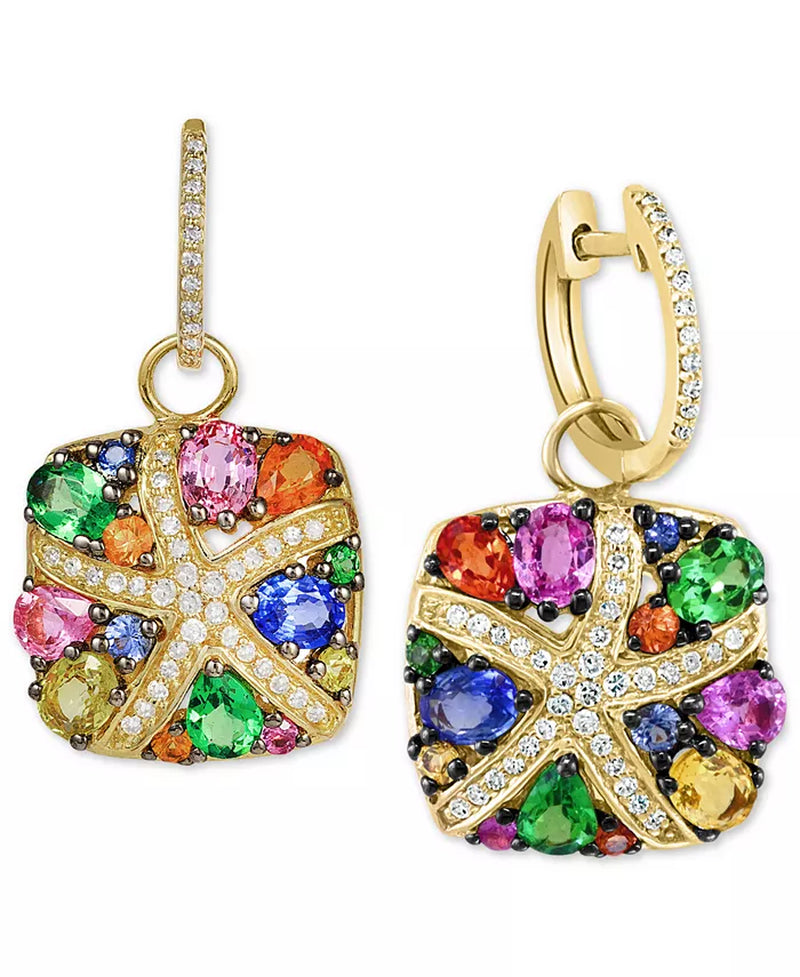 [14K] Gold Multicolor Sapphire (3-1/3 Ct. T.W.) & Diamond (1/4 Ct. T.W.) Starfish Earrings