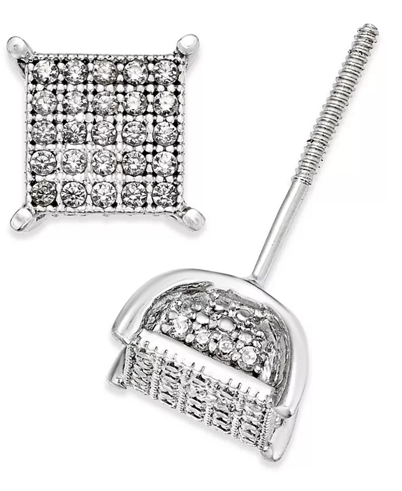 [1/4 Ct. T.W.) Sterling Silver Men's Diamond Square Cluster Stud Earrings