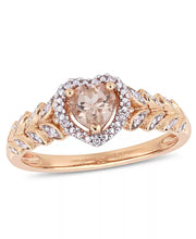 [10K] Rose Gold Morganite (1/2 Ct. T.W.) & Diamond (1/20 Ct. T.W.) Halo Heart Ring