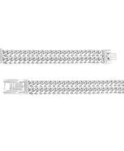 [1/2 Ct. T.W.] Sterling Silver Men's Diamond Cross Double Curb Chain Bracelet