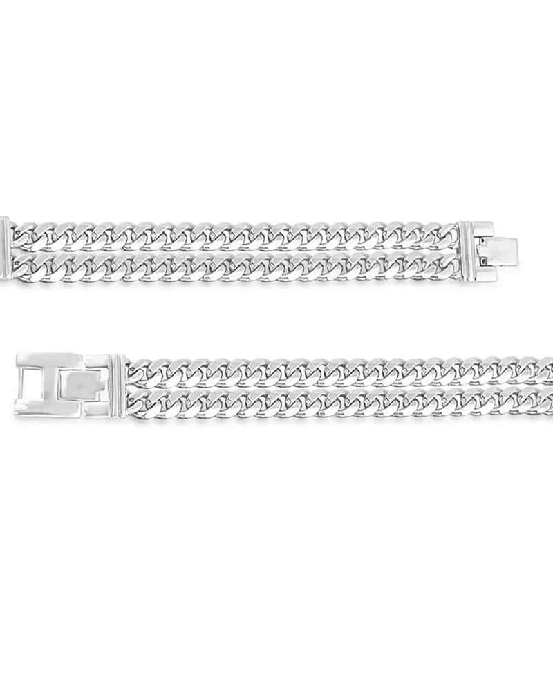 [1/2 Ct. T.W.] Sterling Silver Men's Diamond Cross Double Curb Chain Bracelet