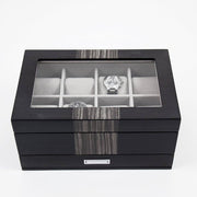 Lacquered Wenge Wood 8-Watch Box with Glass Top Drawer for Cufflinks & Pens