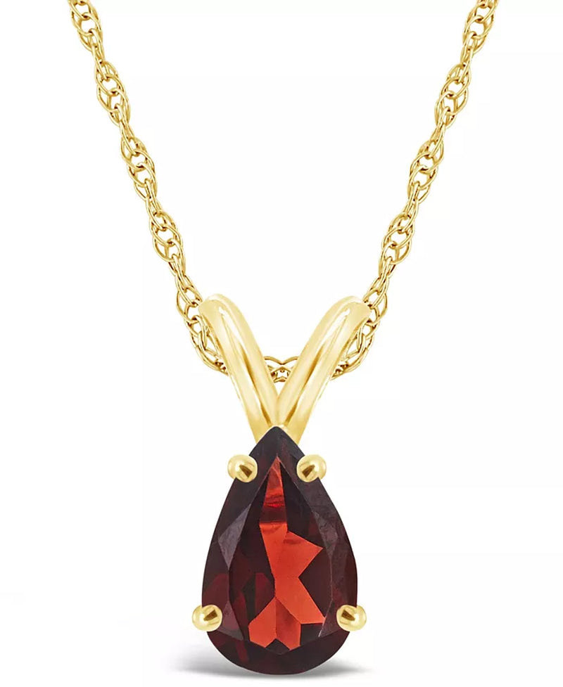 [14K, 1-1/5 Ct.T.W] Yellow Gold Garnet Pendant Necklace