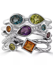 Sterling Silver Multi-Gemstone (1-3/4 Ct. T.W.) & Diamond (1/10 Ct. T.W.) Ring