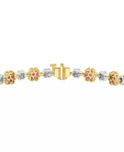 [1-1/10 Ct. T.W.] 14K Two-Tone Gold Diamond & Ruby Flower Link Bracelet