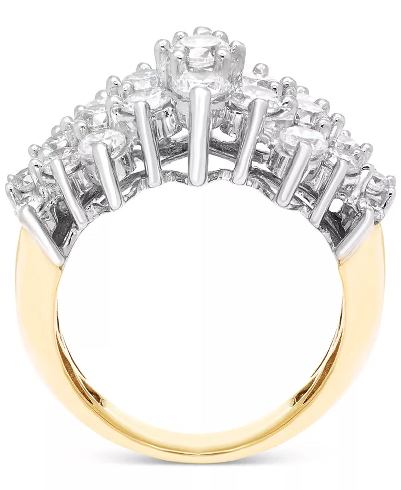 [14K, 2 Ct. T.W.] Gold Diamond Horizontal Cluster Ring