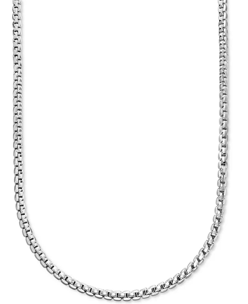 Sterling Silver Mens Venezia Box Link 22" Chain Necklace