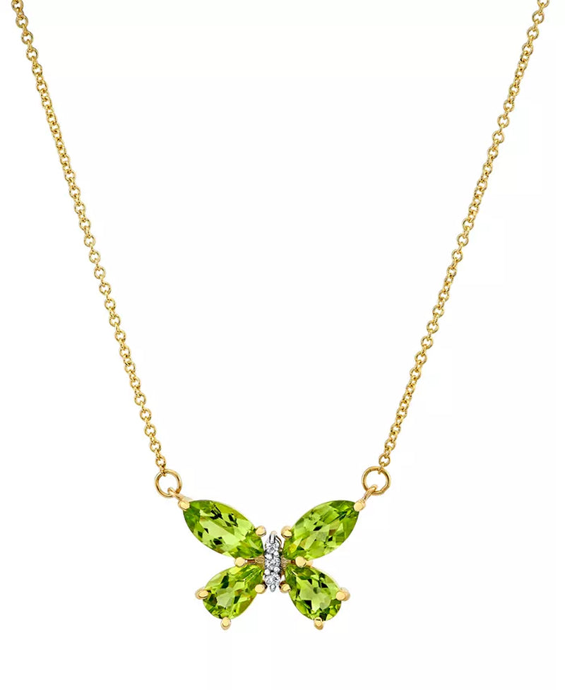 [14K, 2 Ct. T.W.] Gold Peridot & Diamond Accent Butterfly Pendant