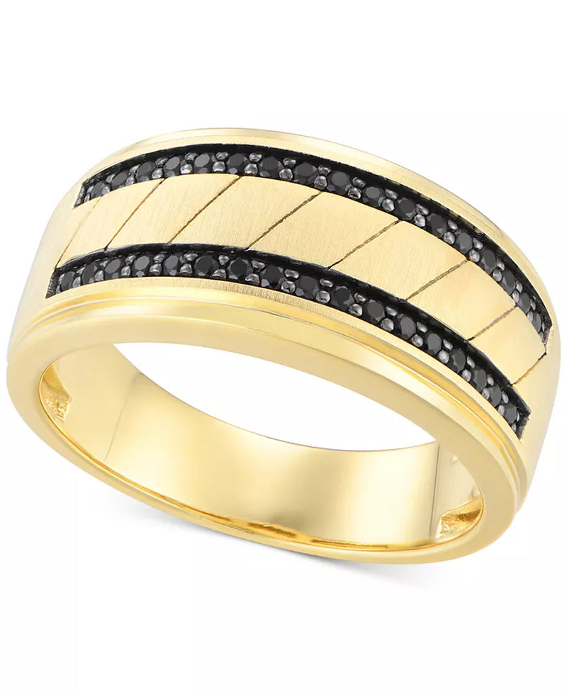 [10K, 1/3 Ct. T.W.] Gold Black Diamond Double Row Band