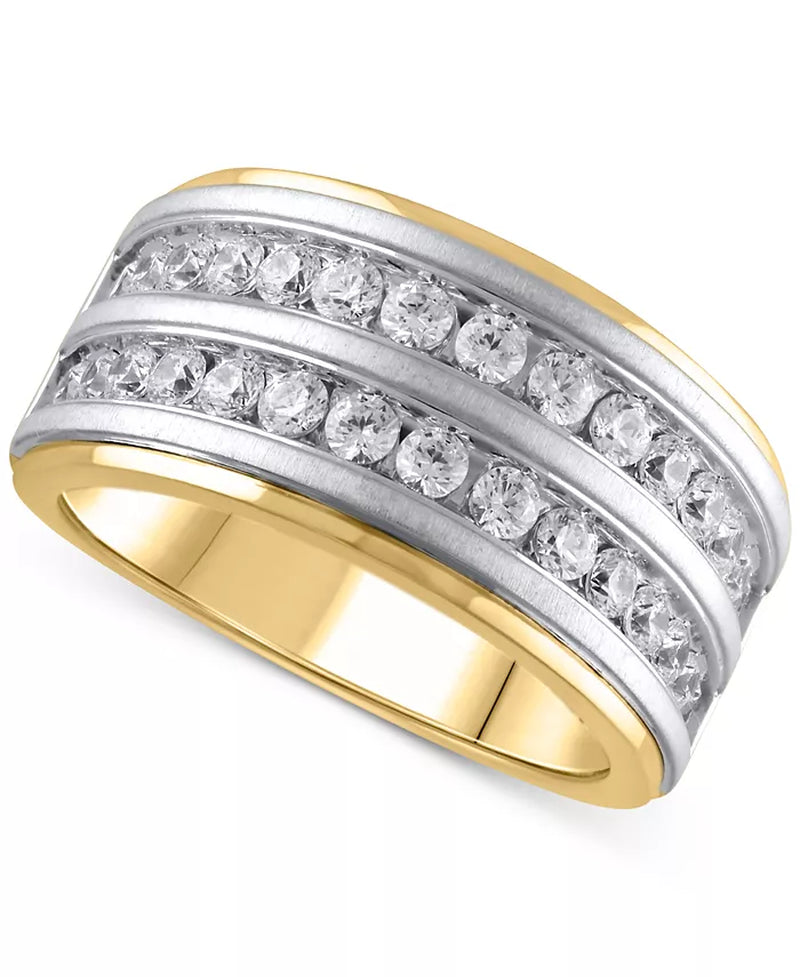 [10K, 1-1/2 Ct. T.W.] Two-Tone Gold Diamond Double Row Men's Band