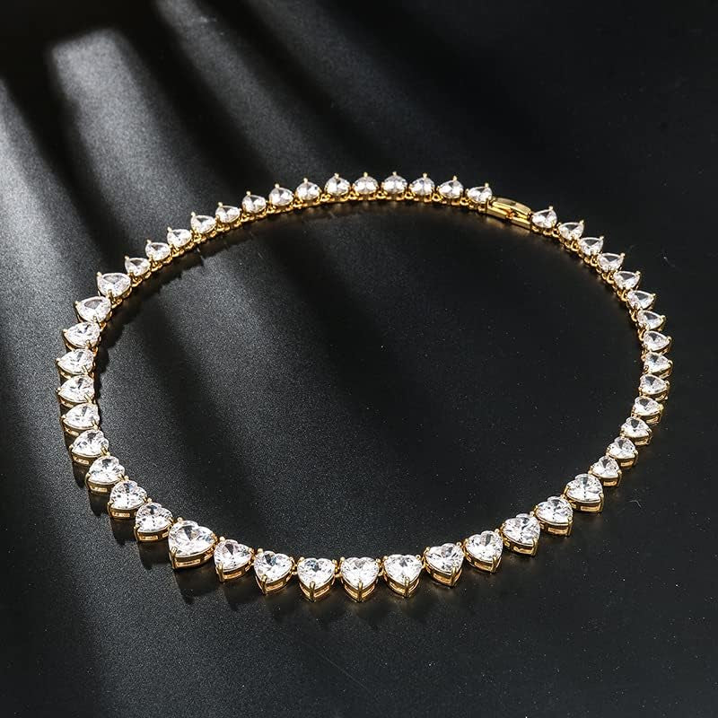 [18K] Gold Moissanite Tennis Necklace Sparking Rhinestone Choker