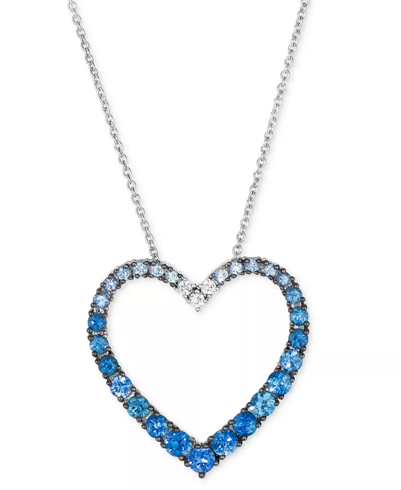 [14K] White Gold Demin Ombrã© (1-1/20 Ct. T.W.) & White Sapphire (1/20 Ct. T.W.) Heart Adjustable Necklace