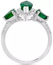 [14K] White Gold Emerald (2 Ct. T.W.) & Diamond (1/5 Ct. T.W.) Marquise Halo Statement Ring