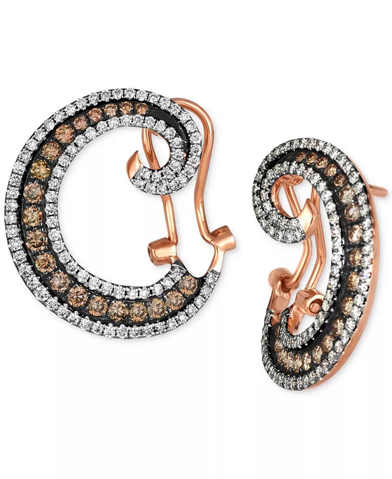 [14K, 1-3/8 Ct. T.W.] Rose Gold Chocolate Diamond & Vanilla Diamond Spiral Hoop Earrings