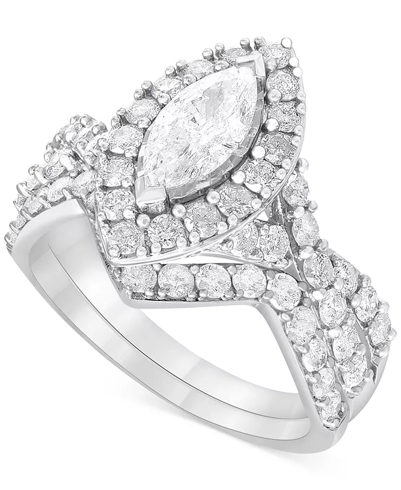 [14K, 2 Ct. T.W.] White Gold Diamond Marquise Bridal Set