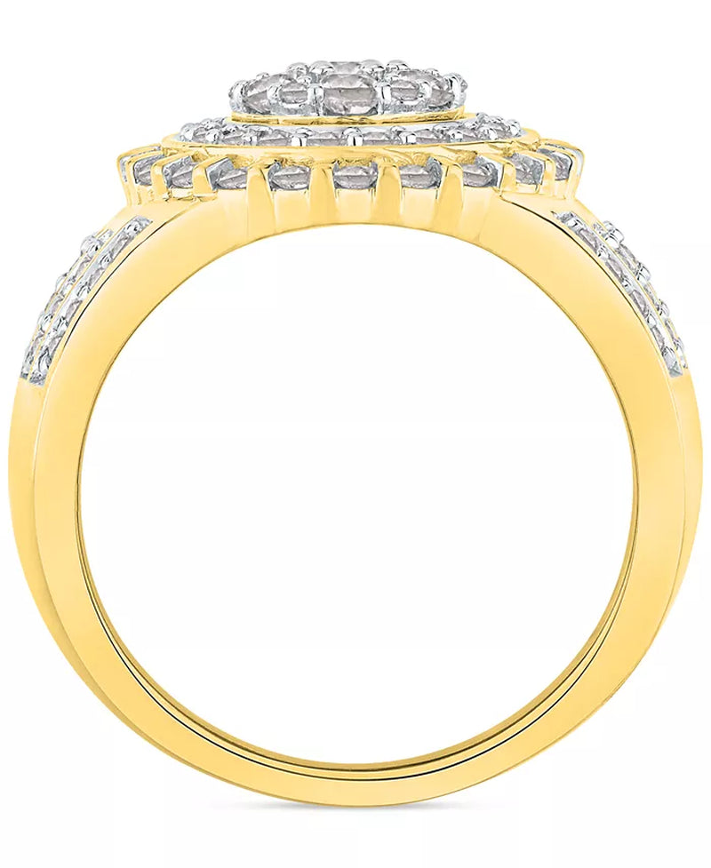 [10K, 1-1/2 Ct. T.W.] Gold Men's Diamond Halo Cluster Ring