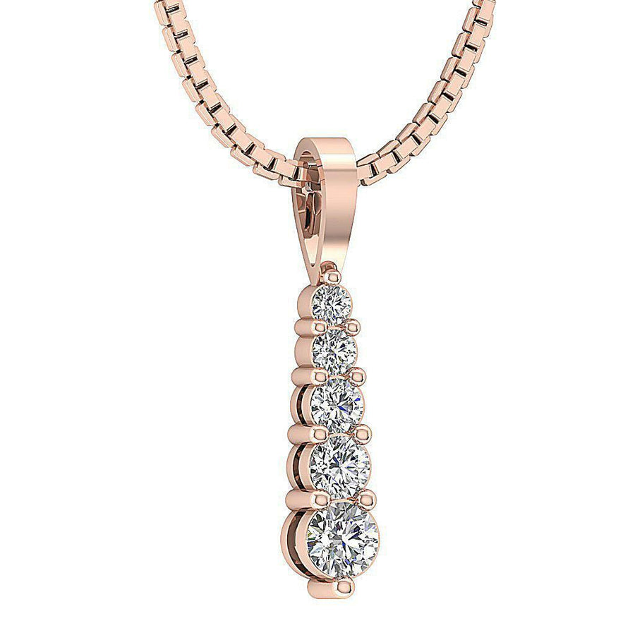 Journey Pendant Necklace 0.30 Ct SI1 G round Diamond 0.70Inch 14K Gold Prong Set