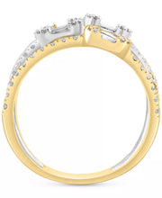 [14K, 3/4 Ct. T.W.] Two-Tone Gold  Diamond Baguette & Round Multi-row Statement Ring