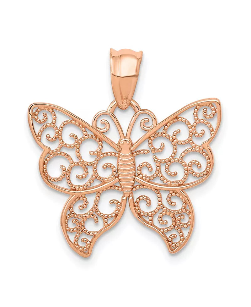 [14K] Rose Gold Filigree Butterfly Pendant