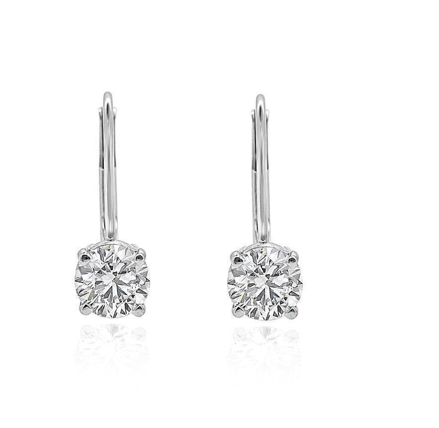 [14K, 0.40 Ct] Solid Gold Leverback Solitaire Studs Earrings Round Cut Diamond 