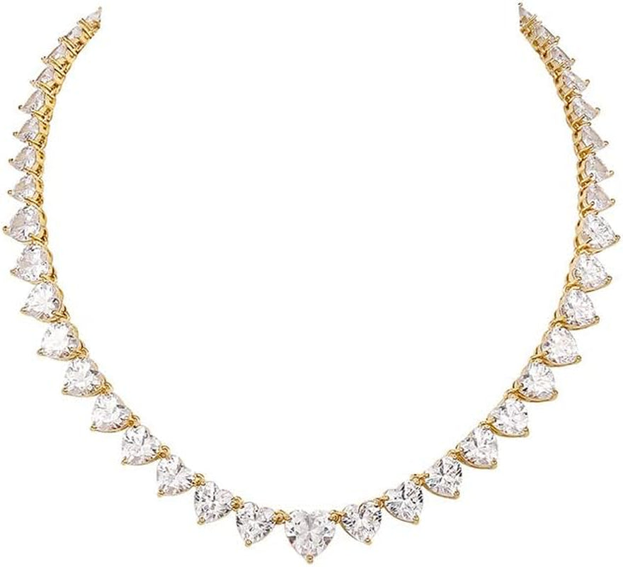 [18K] Gold Moissanite Tennis Necklace Sparking Rhinestone Choker