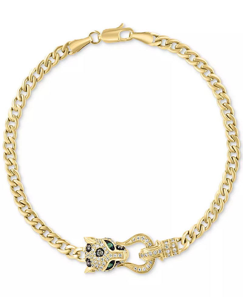 [14K] Gold Multicolor Diamond (1/2 Ct. T.W.) & Emerald (1/20 Ct. T.W.) Panther Head Link Bracelet