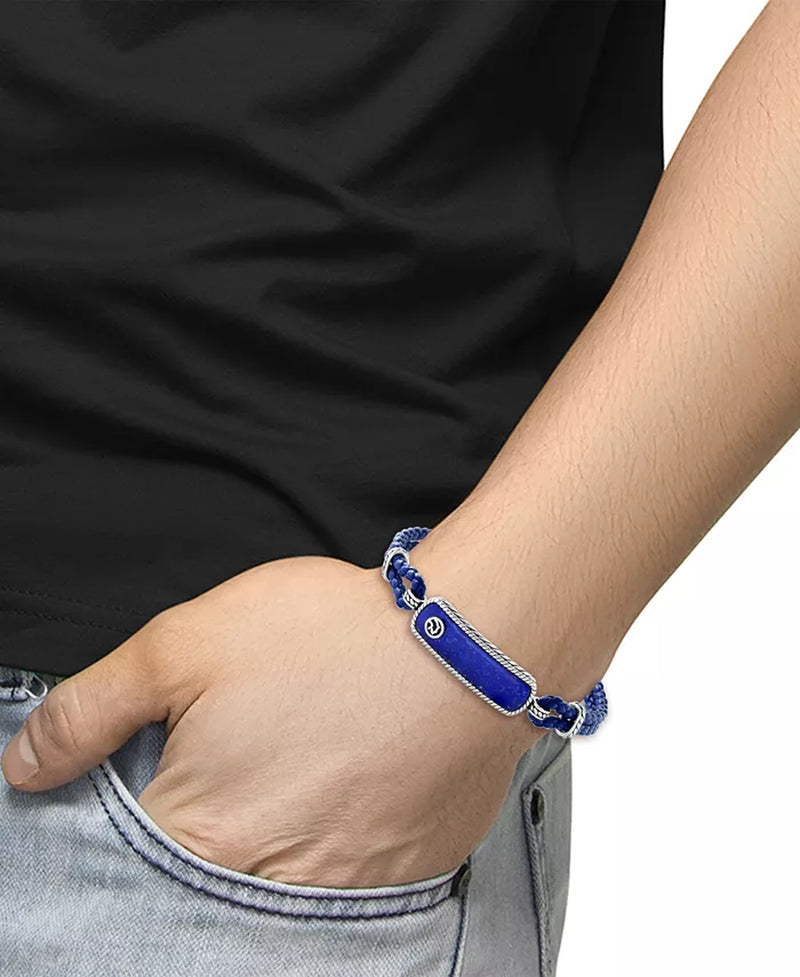  Mens Sterling Silver Lapis Lazuli Leather Cord Bracelet