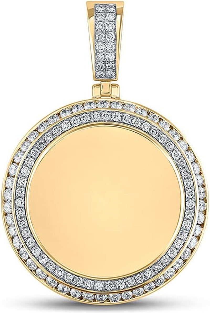 [14K, 3-1/3 Cttw]Yellow Gold Mens Diamond Memory Circle Charm Pendant 