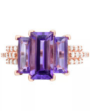 [14K] Rose Gold Amethyst (3-1/4 Ct. T.W.) & Diamond (1/5 Ct. T.W.)