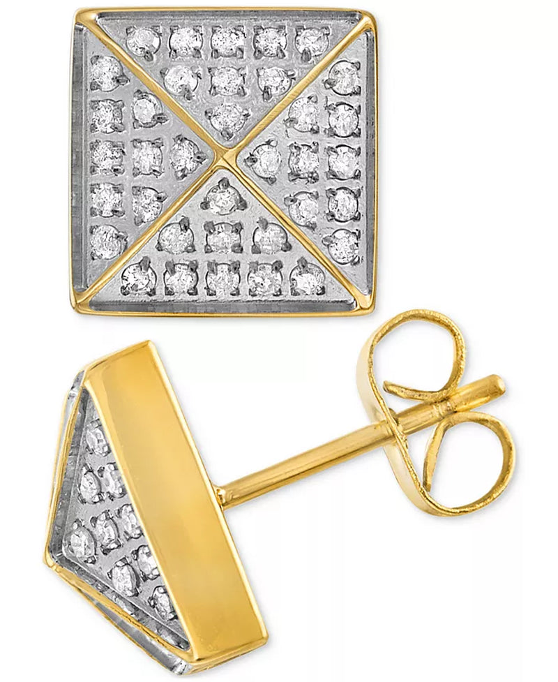 [1/3 Ct. T.W.] Ion-Plated Stainless Steel Gold-Tone Diamond Pyramid Stud Earrings