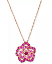 [14K] Rose Gold Passion Ruby (1/10 Ct. T.W.) & Bubble Gum Pink Sapphire (3/4 Ct.T .W.) Flower Pendant -18" + 2" Extender