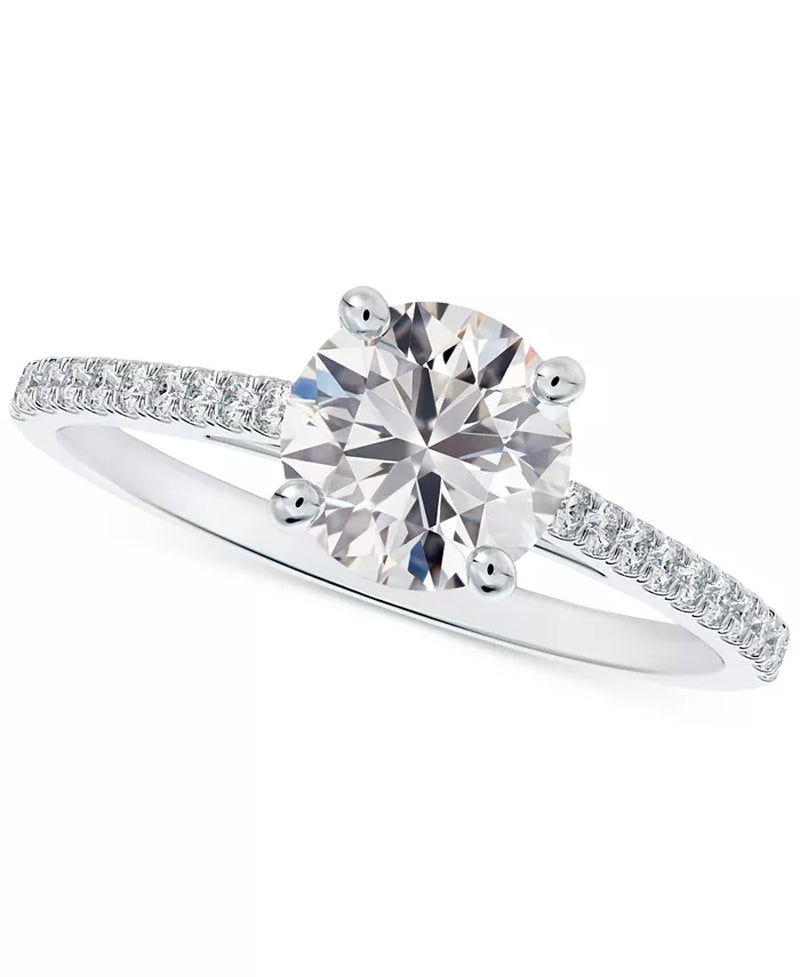 [14K, 5/8 Ct. T.W.] White Gold Diamond Cathedral Pavã© Engagement Ring