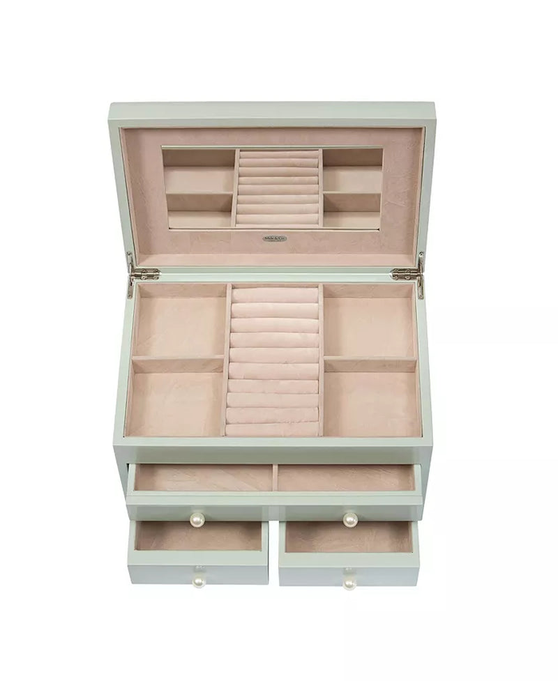 High Gloss Wooden Jewelry Box in Seafoam Finish
