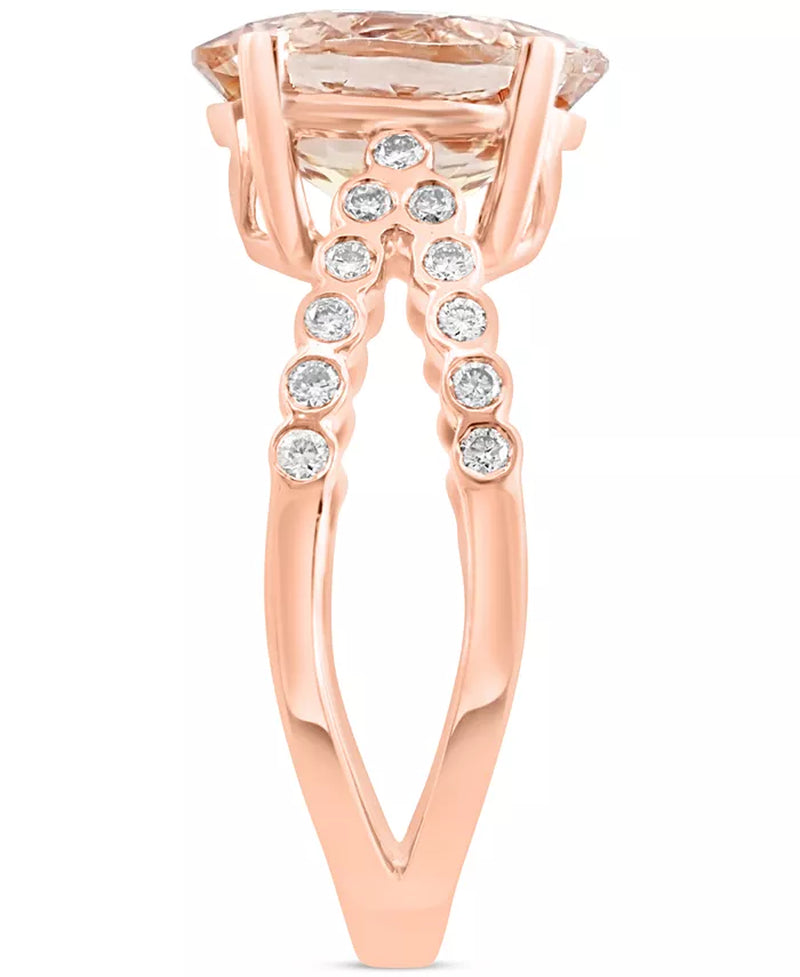 [14K] Rose Gold Morganite (3-1/10 Ct. T.W.) & Diamond (1/5 Ct. T.W.) Crisscross Ring