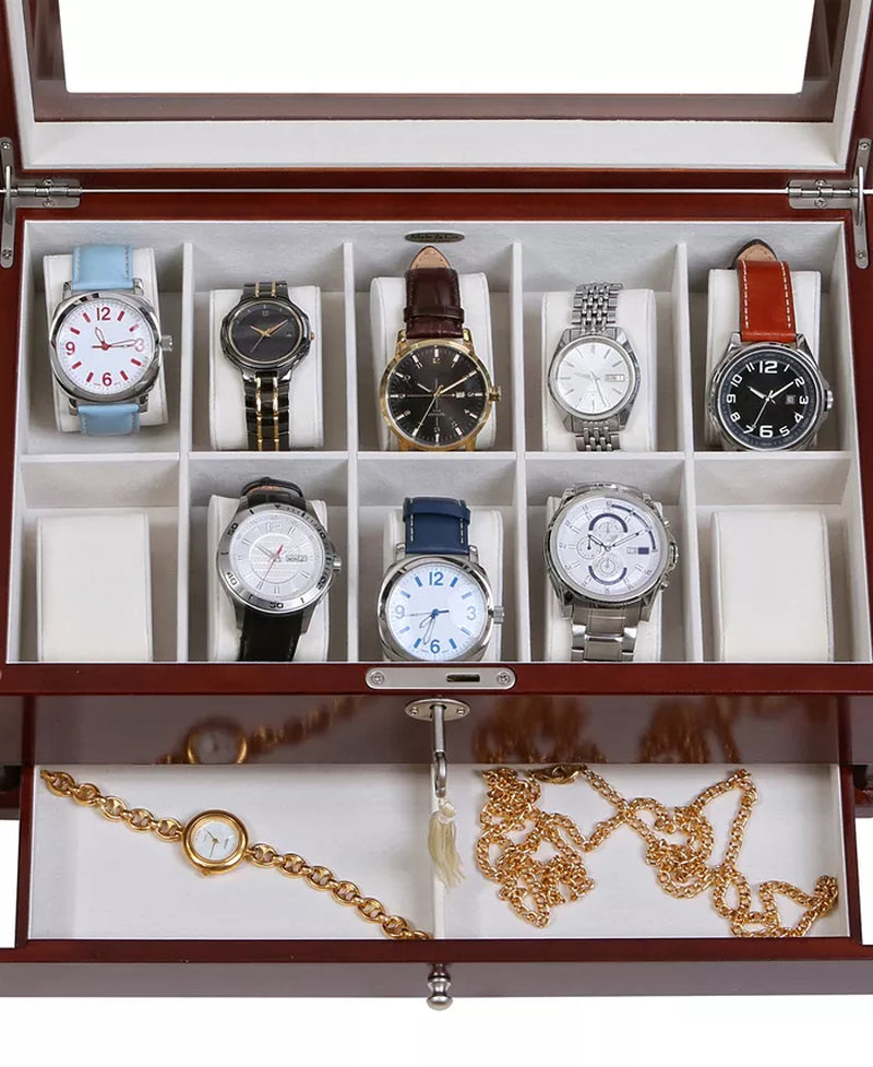 Classical Glass Top Wooden Watch & Jewelry Box