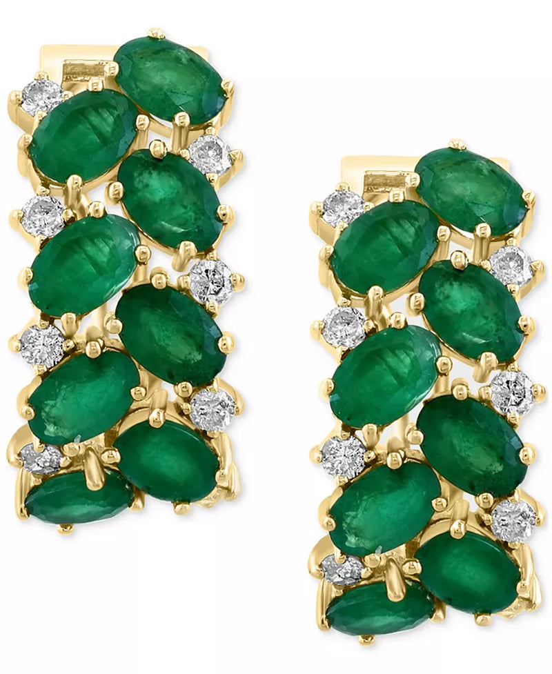 [14K] Gold Emerald (6-3/4 Ct. T.W.) & Diamond (5/8 Ct. T.W.) Statement Earrings