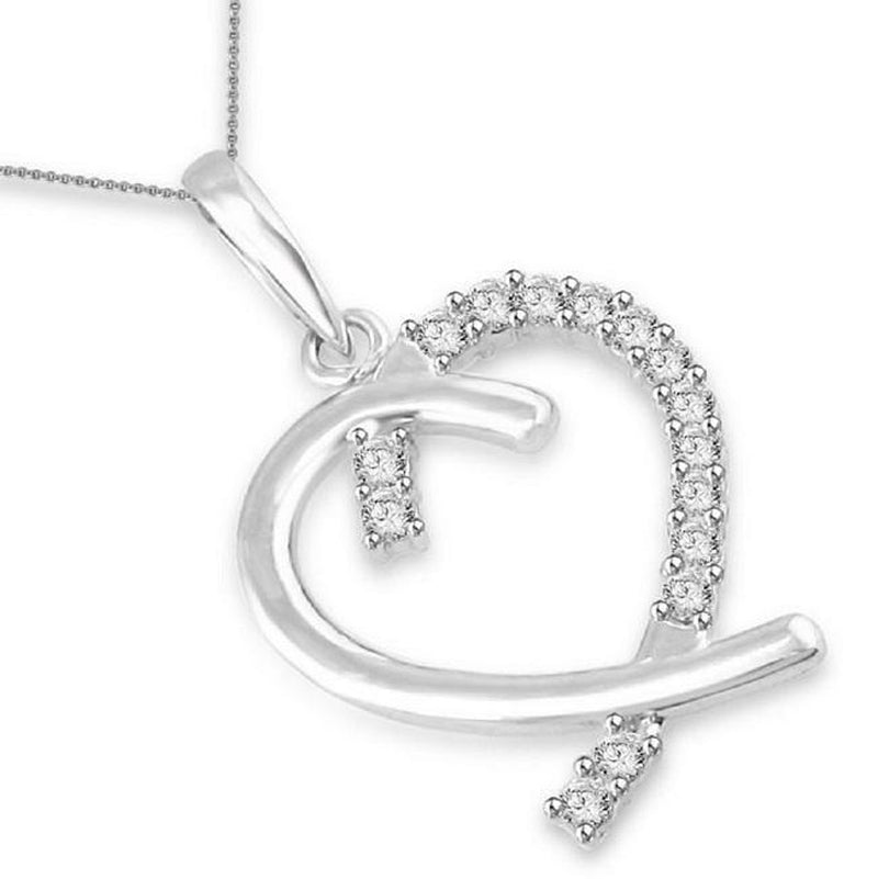 [14K, 0.30Ct] White Gold Heart Pendant Natural Diamond Prong Set