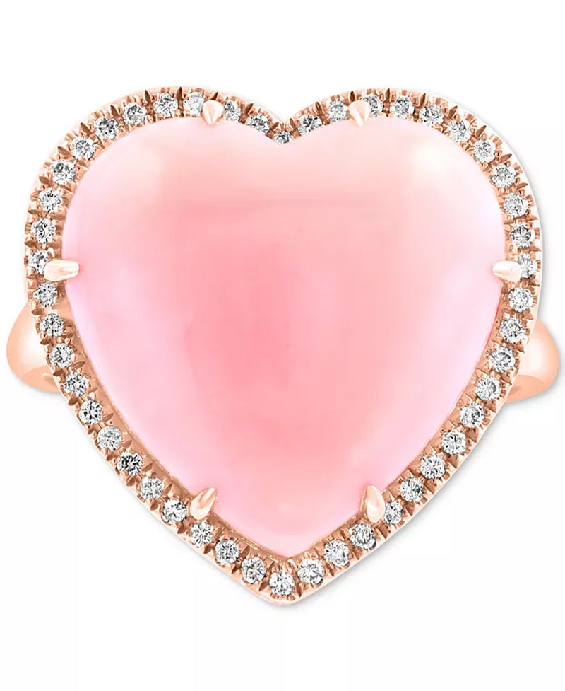 [14K] Rose Gold  Pink Opal (10-9/10 Ct. T.W.) & Diamond (1/5 Ct. T.W.) Heart Ring