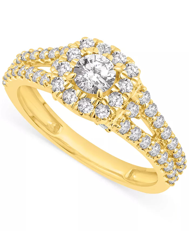 [14K, 1 Ct. T.W.] Yellow Gold Diamond Halo Engagement Ring