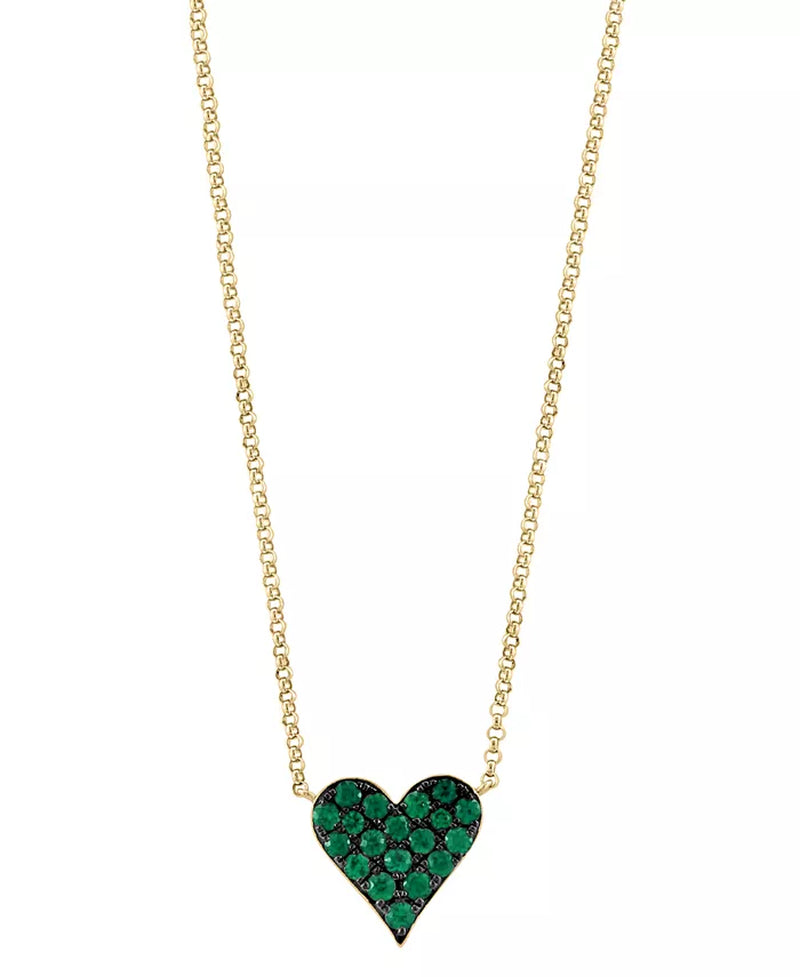 [14K, 3/8 Ct. T.W.] Gold Emerald Heart Pendant