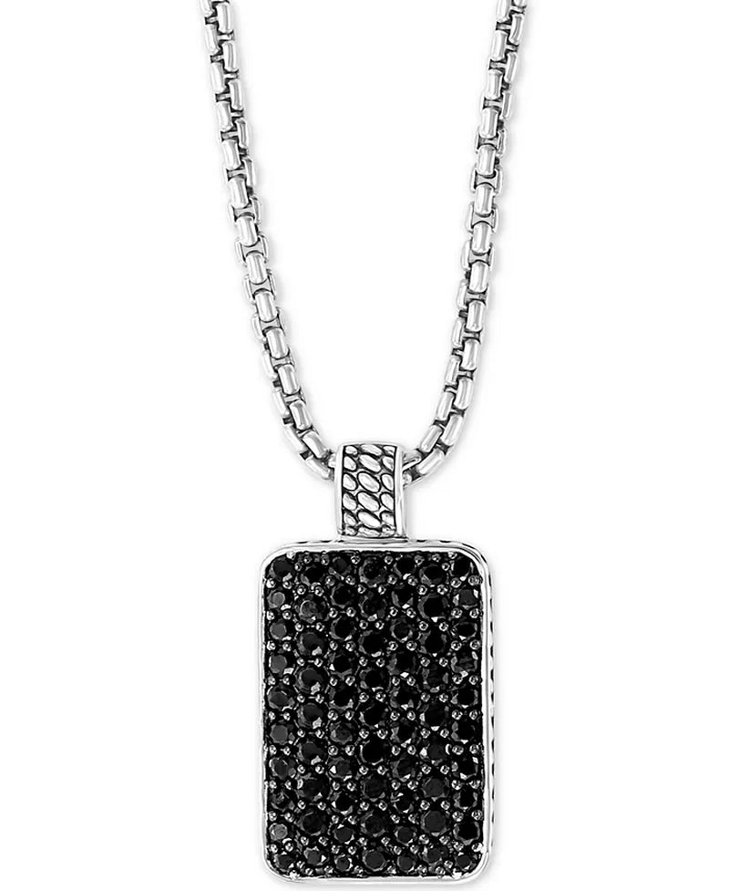 Sterling Silver Mens Black Spinel Dog Tag