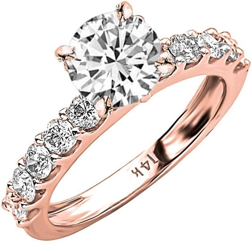 [14K, 2 Ct] White Gold Classic Elegant Single Row Lab Grown Diamond Engagement Ring