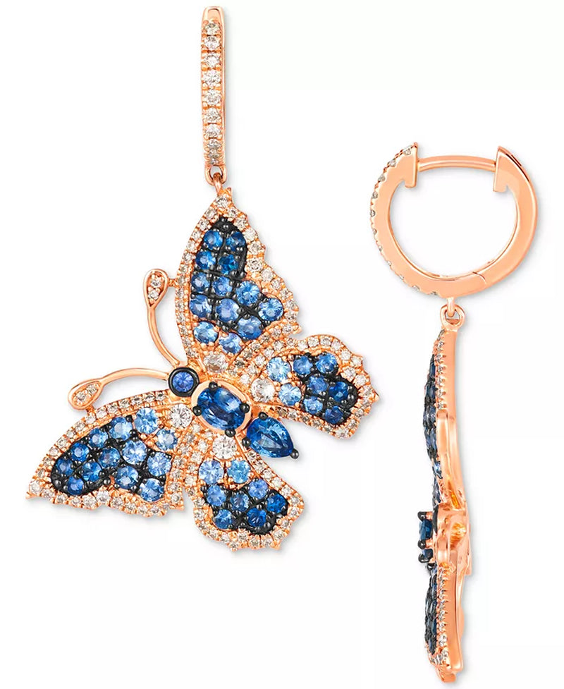 [14K] Rose Gold Multi-Sapphire (3-1/4 Ct. T.W.) & Diamond (7/8 Ct. T.W.) Butterfly Drop Earrings