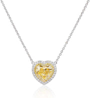 GIA Certified 3.45 Carat Heart Fancy Deep Yellow Color Diamond Set in 18K White & Yellow Gold Necklace (FANCY DEEP YELLOW-SI1) Adjustable and Resizable