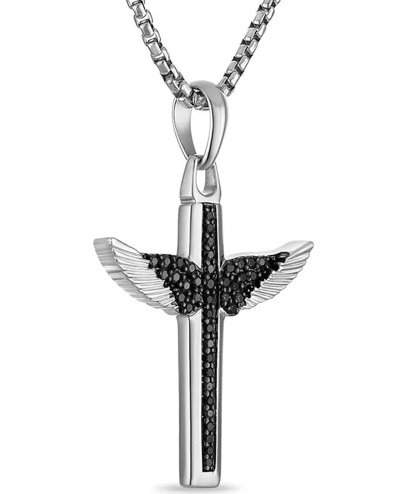 [1/2 Ct. T.W.] Sterling Silver-Plate Black Diamond Angel Wing Pendant