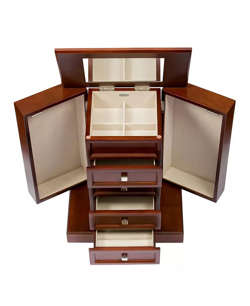 Thea Walnut 4 Drawer 2 Door Jewelry Organizer